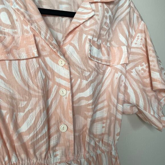 Vintage 70s Pink Tabby of California Abstract Botanical Print Shirtdress Sz 10 - Picture 4 of 13